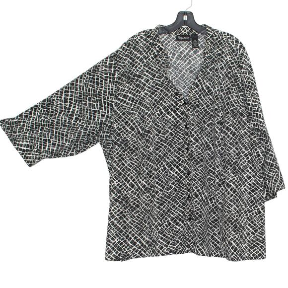 Maggie Barnes Top 3/4 Sleeve Y2K Coastal Grandma Minimalist Boho Button Black 3X - Picture 1 of 5
